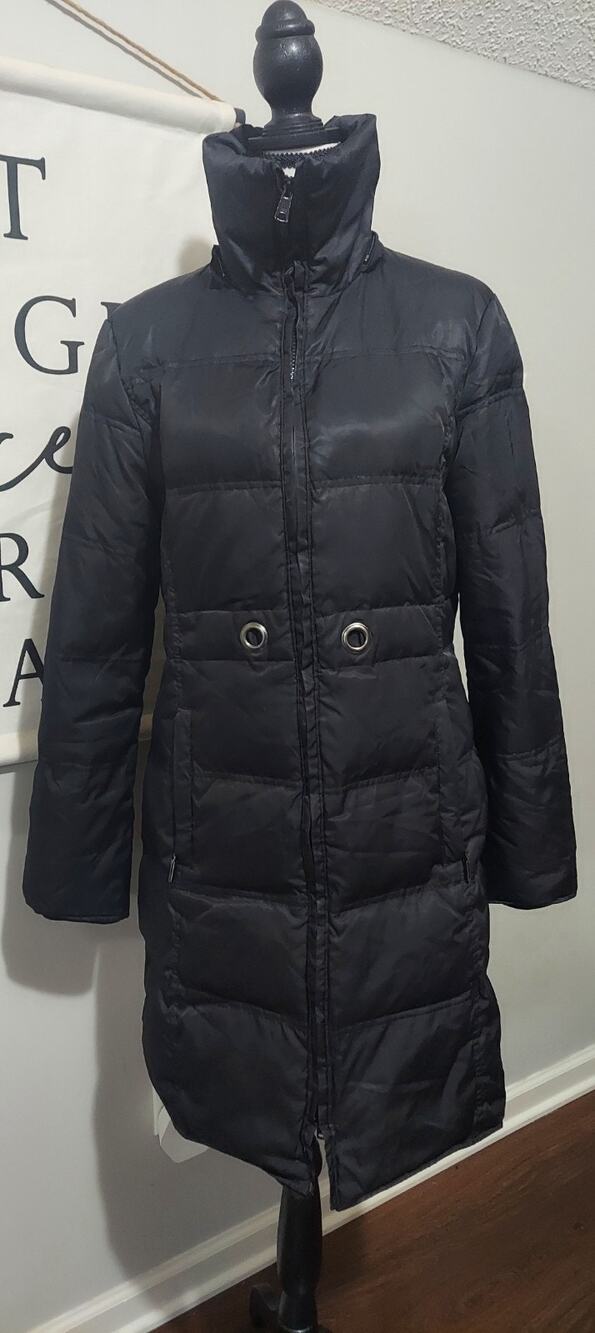 Kenneth Cole Reaction Black Down Puffer Coat Mid-Length Jacket M